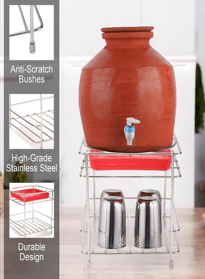 TechSrmaji Heavy Matka Stand with Tray, Stainless Steel Round Matka Stand| Rust-Resistant| Durable| Water Dispenser| Water Pot Stand for Kitchen| Multipurpose Rack for Kitchen(20 x 20 x 19 CM) - Image 3